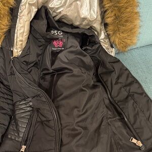 PSG Black Kids' Puffer Jacket with Faux Fur Hood